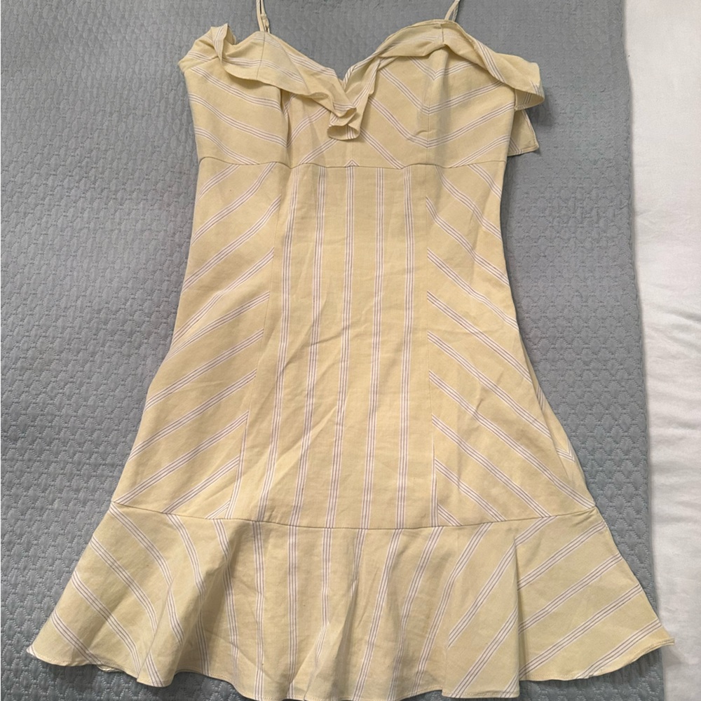Intermix Yellow Striped Ruffle Dress Spaghetti Straps - Picture 3 of 5